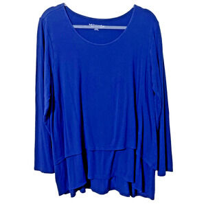 Soft Surroundings Women's XL Blue Tiered Split Back Tunic Long Sleeve Layering